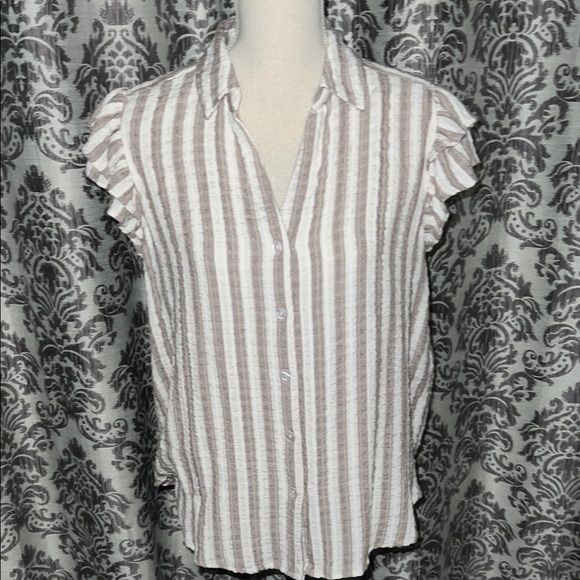 Jane + Delancey Striped Ruffle Sleeve Button Down Blouse - Picture 1 of 2